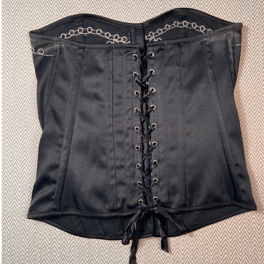 Charlotte Russe Black Corset Bustier Top Lace Up Back‎ Embroidered Size L - Picture 3 of 7